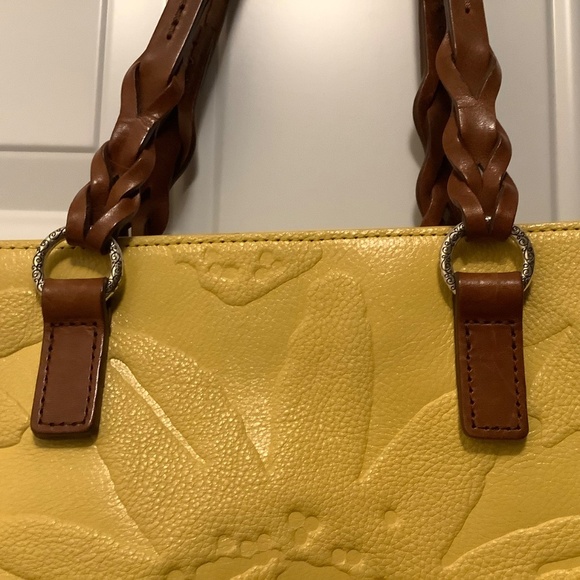 Brighton| Yellow Leather Handbag Embossed Flowers Tassels Casual Office Resort - Picture 14 of 15
